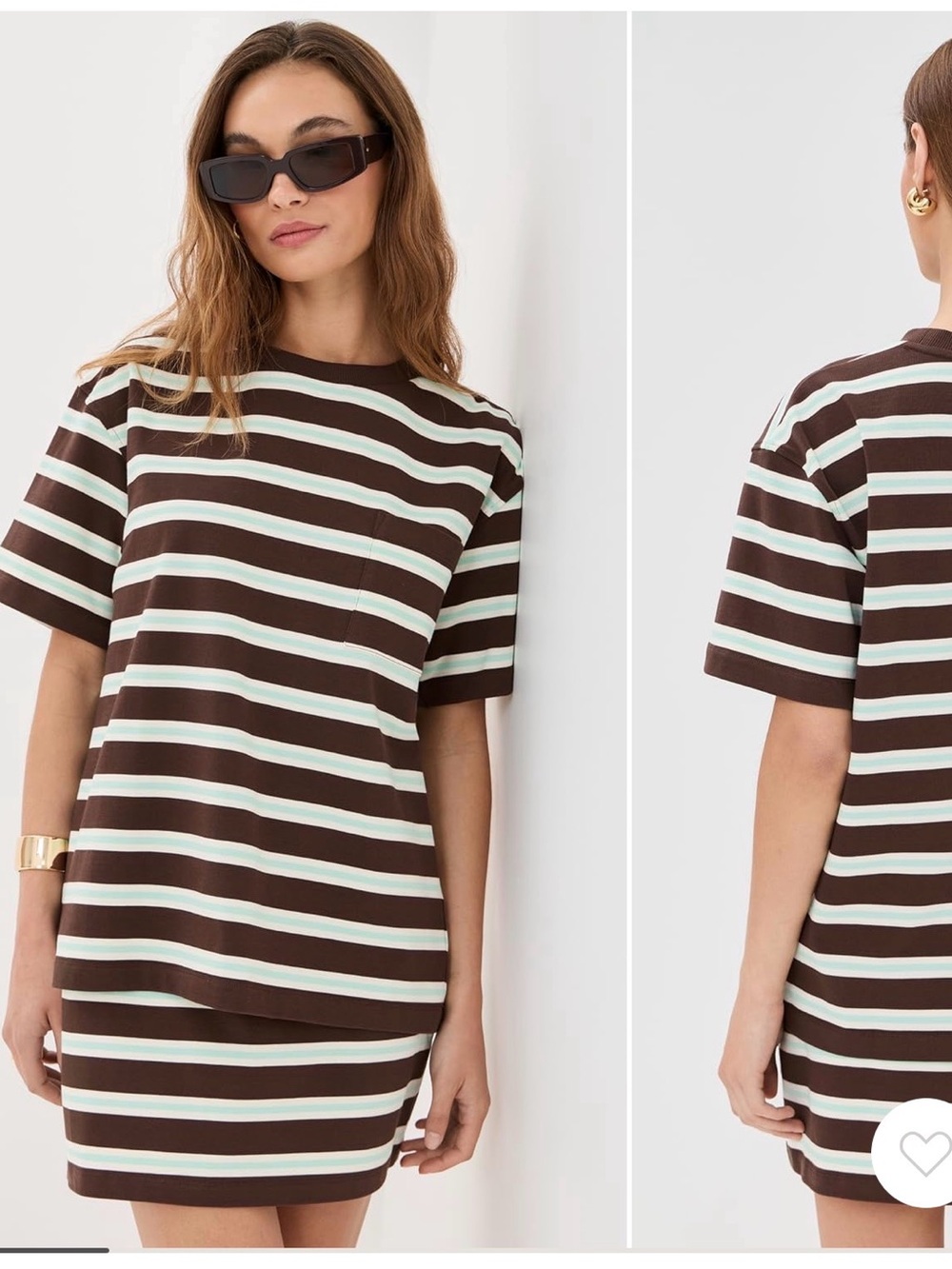 LE BOP Striped Short Sleeve Tee and Skirt in Brown & Mint